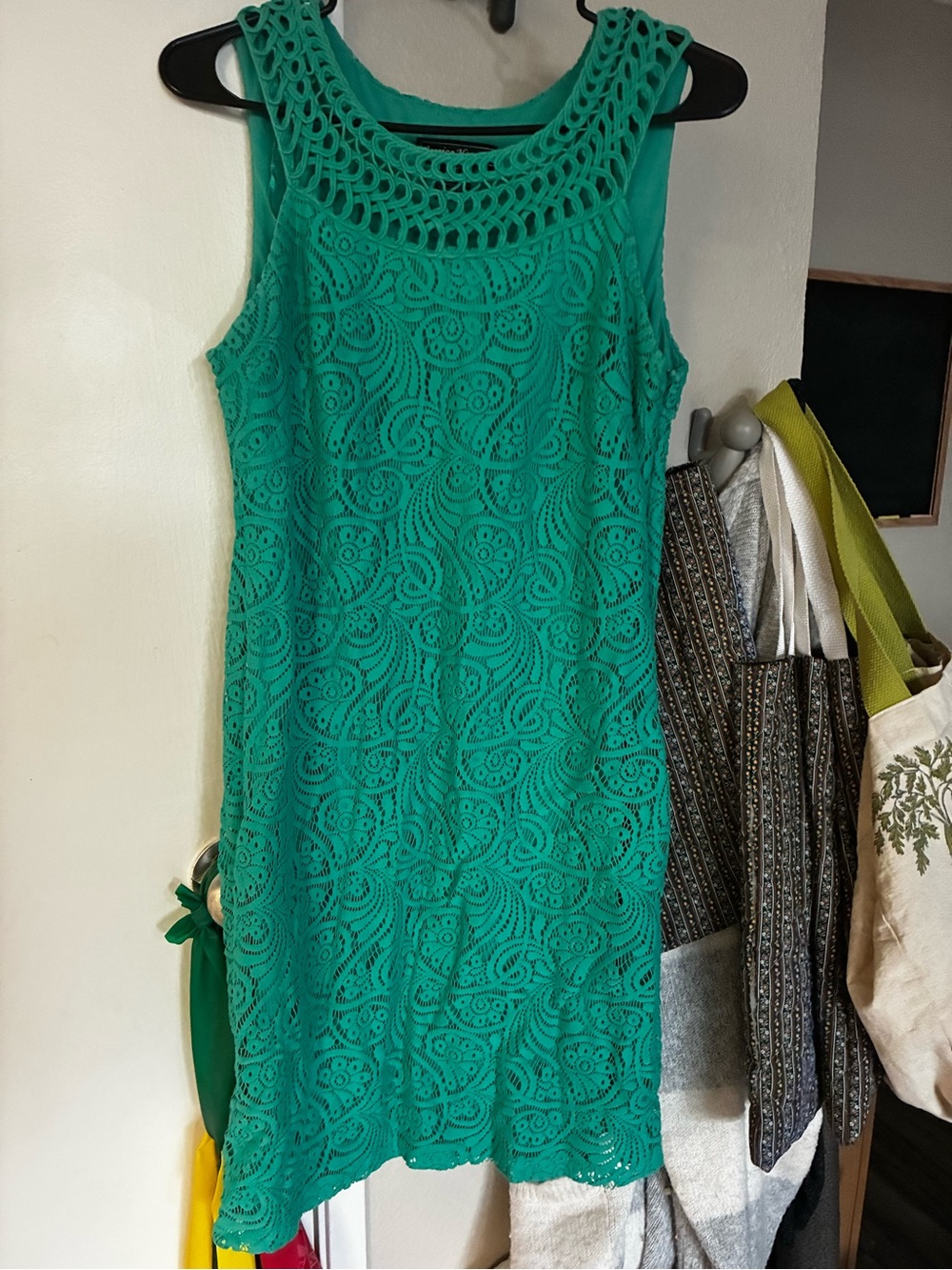 Jessica Howard Teal Crochet Lace Sheath Dress